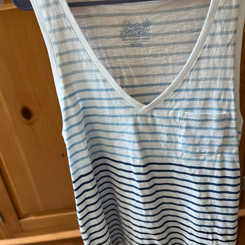 Southern Tide Blue and White Striped V-Neck Tank